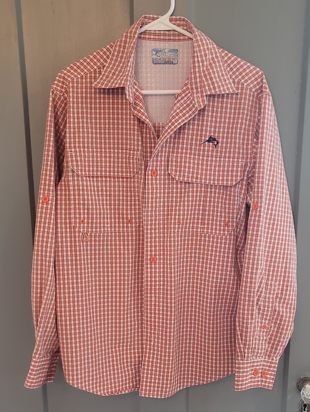 Men's Orange & White Check Lightweight Fishing Shirt